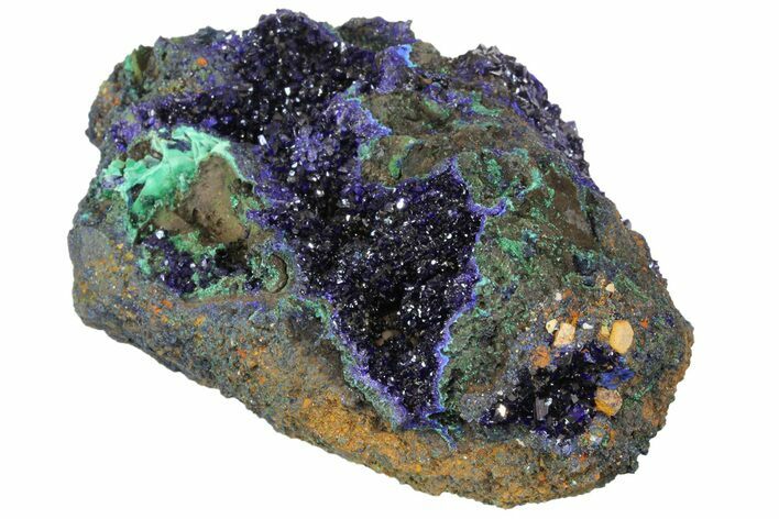 Sparkling Azurite Crystals with Malachite - Laos #170027